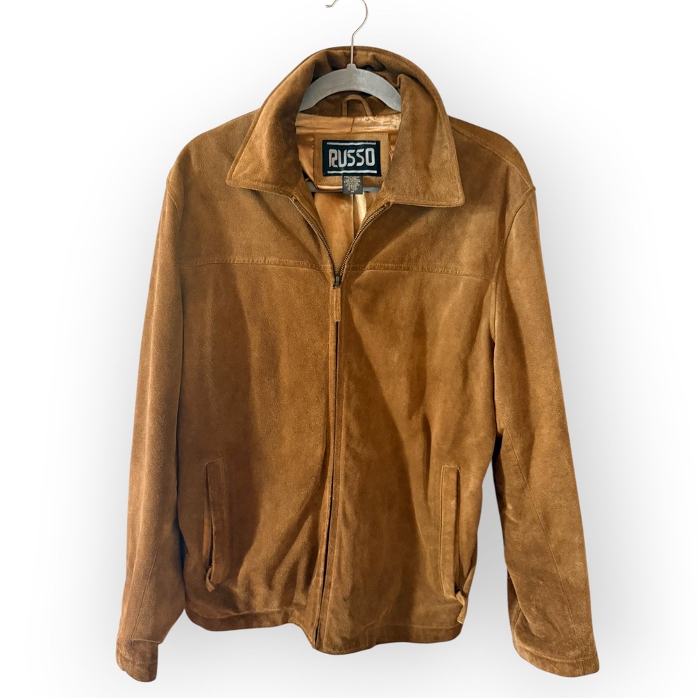 Vintage Russo Brown Suede Jacket M Western Cowboy Boho Retro Zip Leather Coat